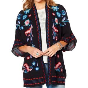 Curations Floral Embroidered Black Multi Kimono Open Oversized Boxy Top Womens S